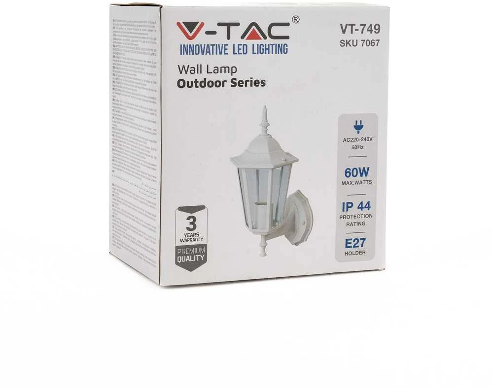 V-tac Sieninis lauko šviestuvas, IP44, E27, baltas
