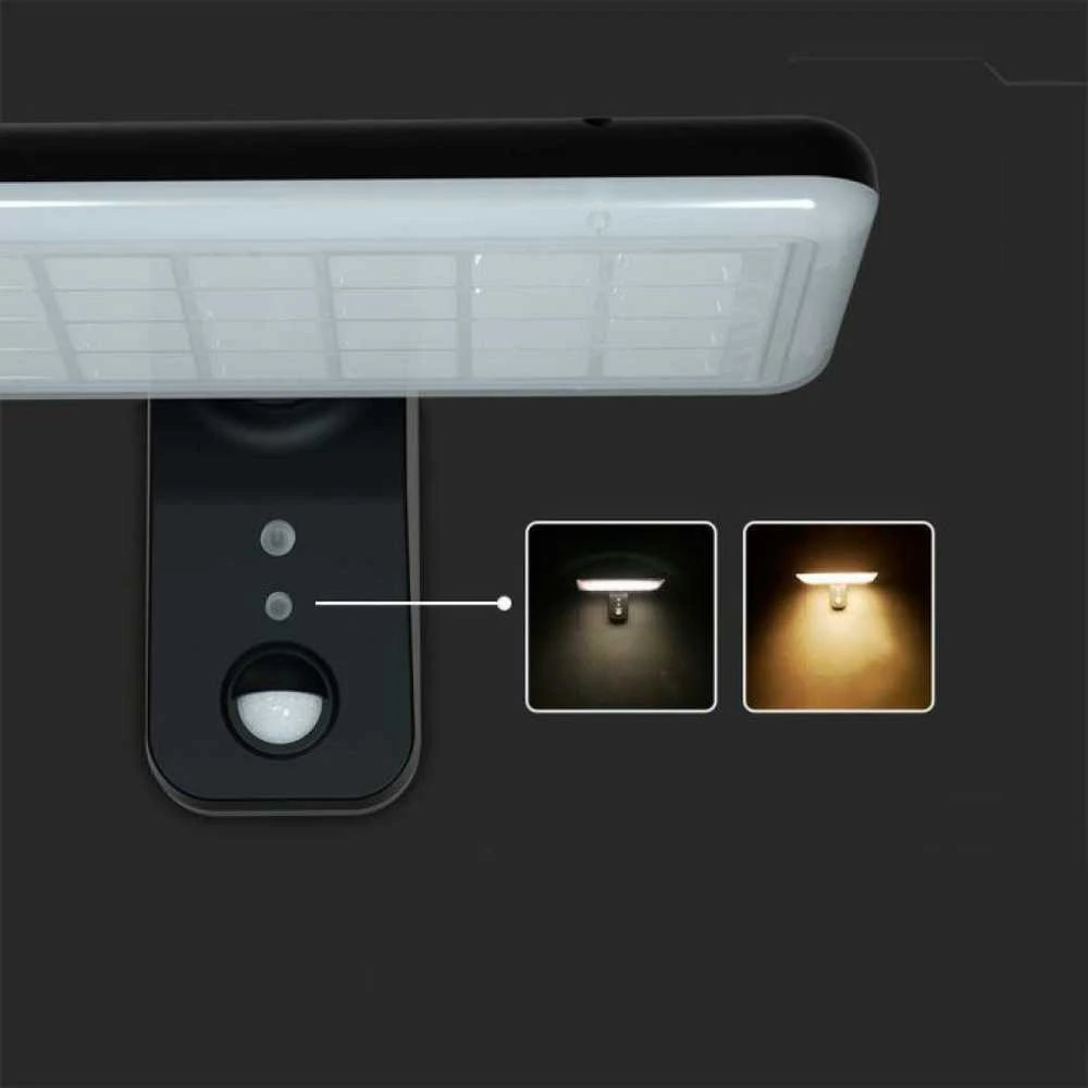 Sieninis šviestuvas V-tac 15W LED paviršinis šviestuvas su saulės baterija ir judesio davikliu, juodas, 4000/6000K