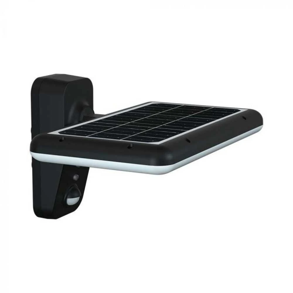 Sieninis šviestuvas V-tac 15W LED paviršinis šviestuvas su saulės baterija ir judesio davikliu, juodas, 4000/6000K
