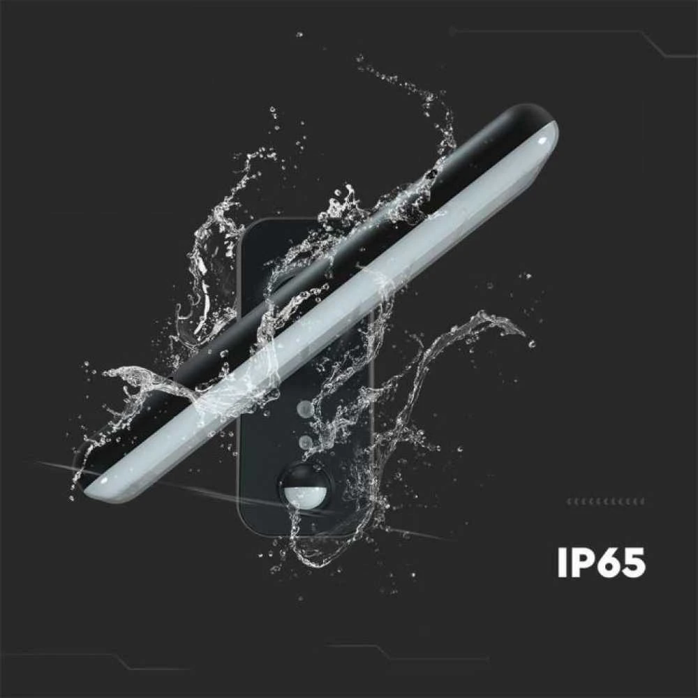 Sieninis šviestuvas V-tac 15W LED paviršinis šviestuvas su saulės baterija ir judesio davikliu, juodas, 4000/6000K