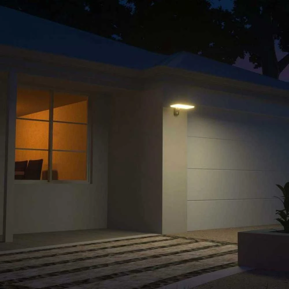 Sieninis šviestuvas V-tac 15W LED paviršinis šviestuvas su saulės baterija ir judesio davikliu, juodas, 4000/6000K