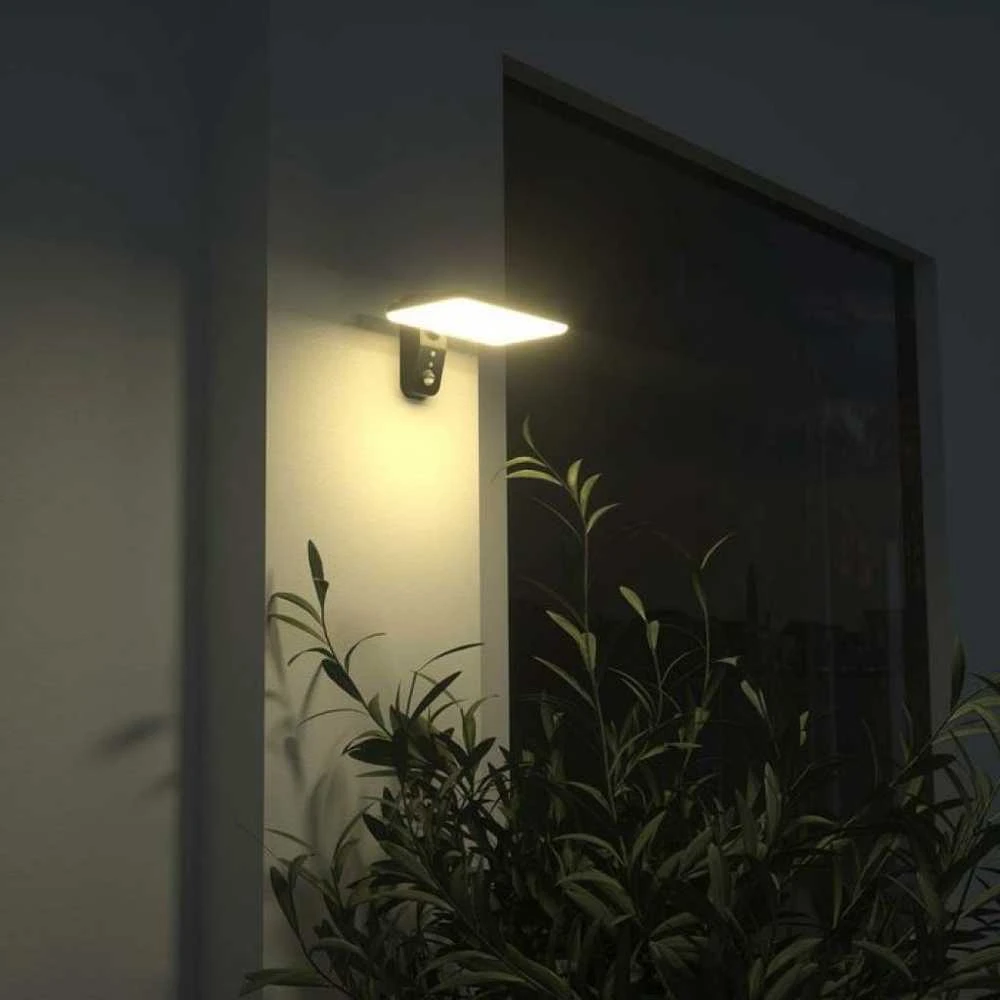 Sieninis šviestuvas V-tac 15W LED paviršinis šviestuvas su saulės baterija ir judesio davikliu, juodas, 4000/6000K