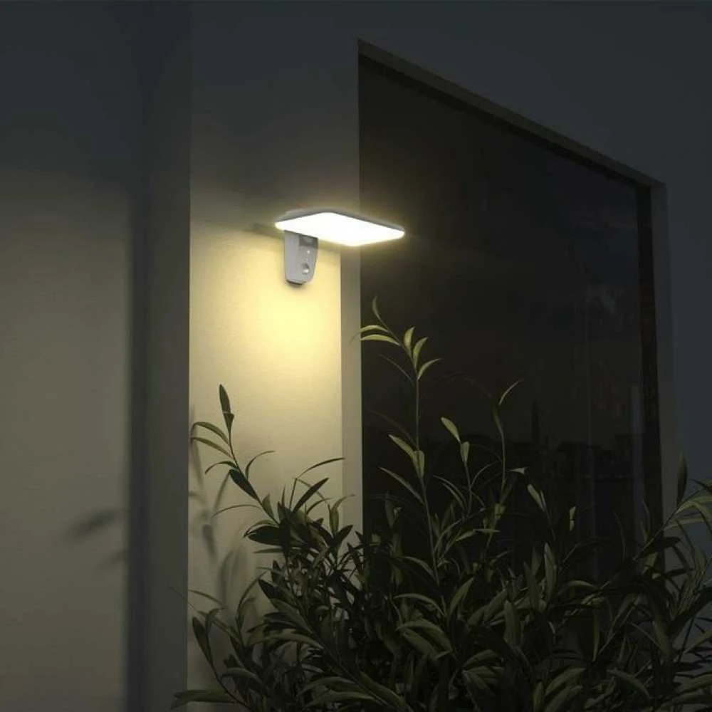 Sieninis šviestuvas V-tac 15W LED paviršinis šviestuvas su saulės baterija ir judesio davikliu, baltas, 4000/6000K