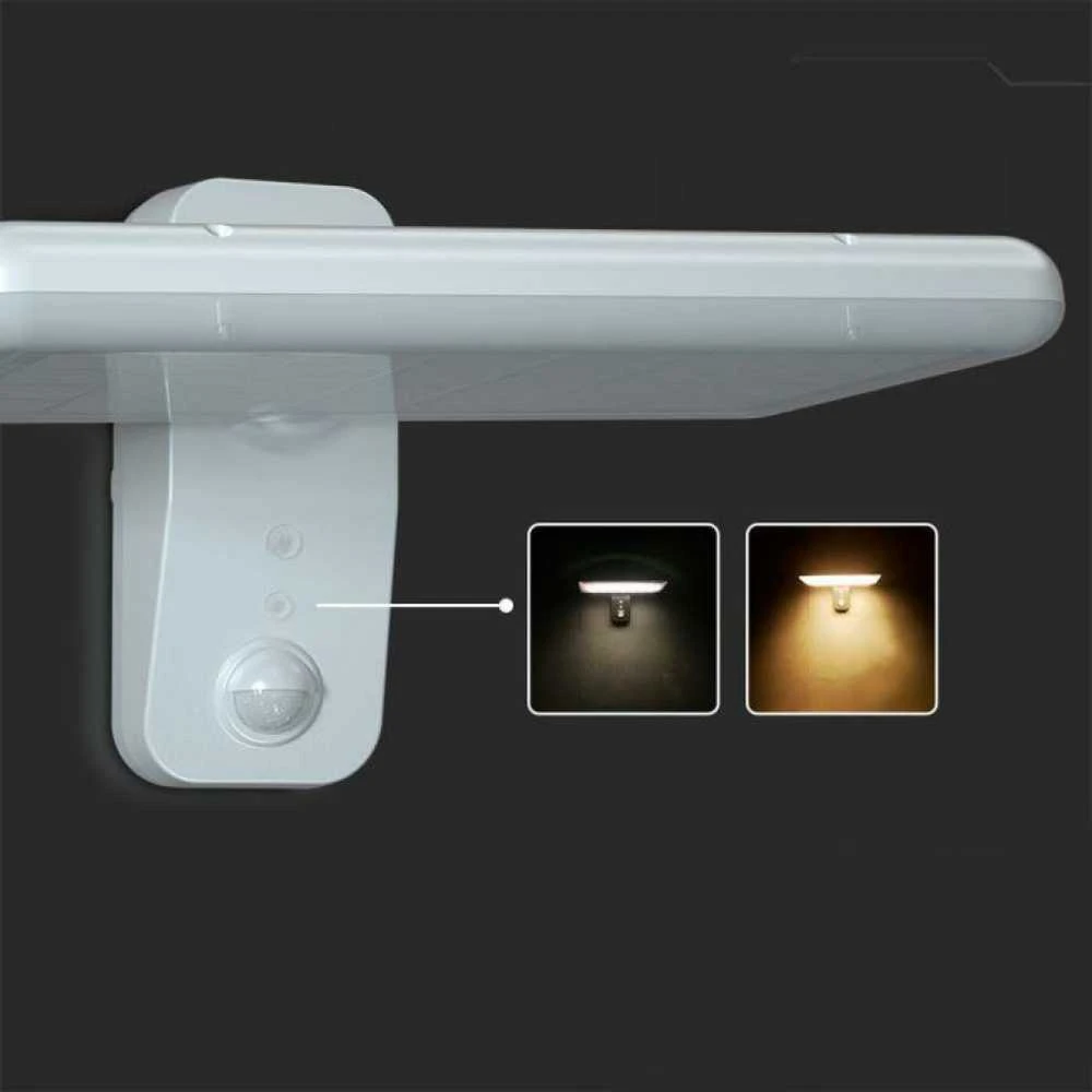 Sieninis šviestuvas V-tac 15W LED paviršinis šviestuvas su saulės baterija ir judesio davikliu, baltas, 4000/6000K