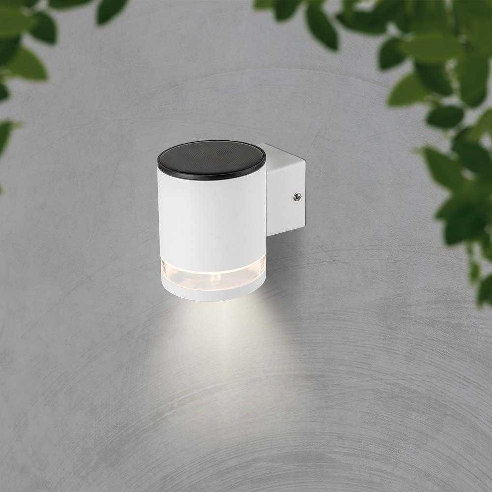 Sieninis šviestuvas V-tac 1W LED sieninis lauko šviestuvas su saulės baterija, baltas, 3000K, IP54