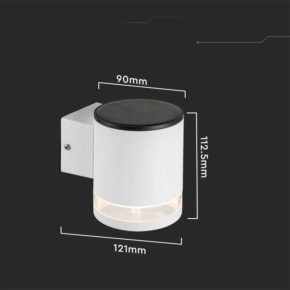 Sieninis šviestuvas V-tac 1W LED sieninis lauko šviestuvas su saulės baterija, baltas, 3000K, IP54
