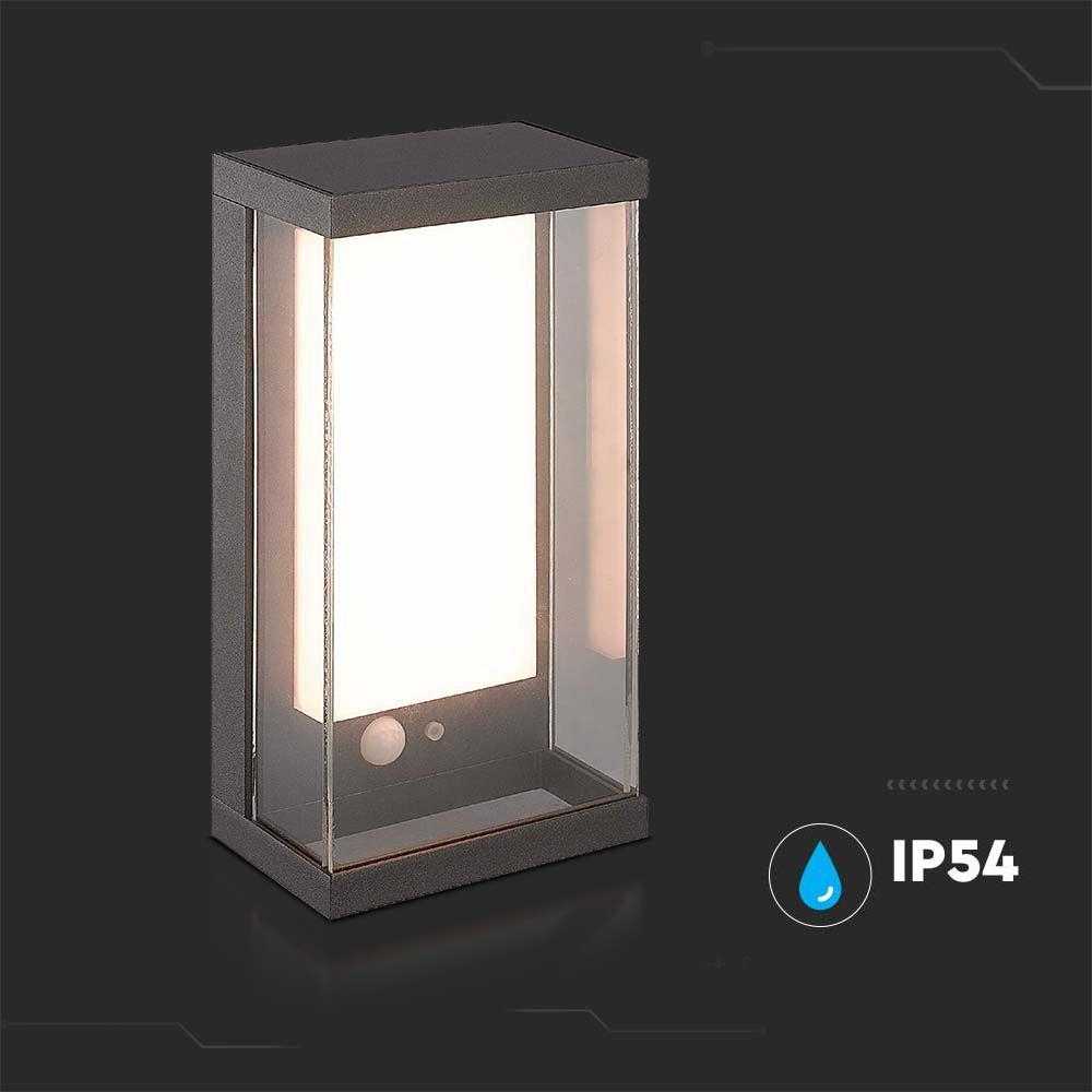 Sieninis šviestuvas V-tac 1W LED sieninis lauko šviestuvas su saulės baterija ir judesio davikliu, tamsiai pilkas, 3000K, IP54