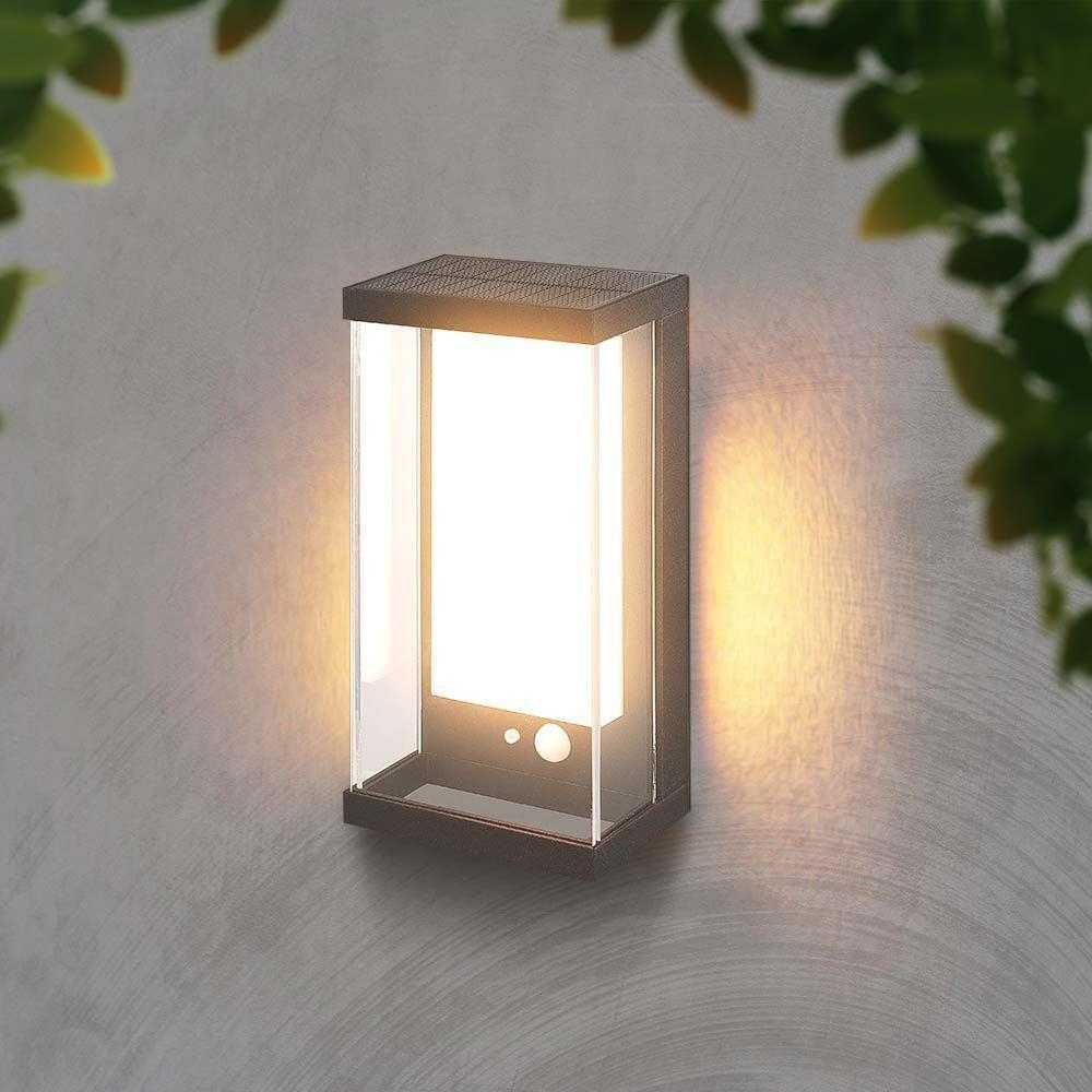 Sieninis šviestuvas V-tac 1W LED sieninis lauko šviestuvas su saulės baterija ir judesio davikliu, tamsiai pilkas, 3000K, IP54