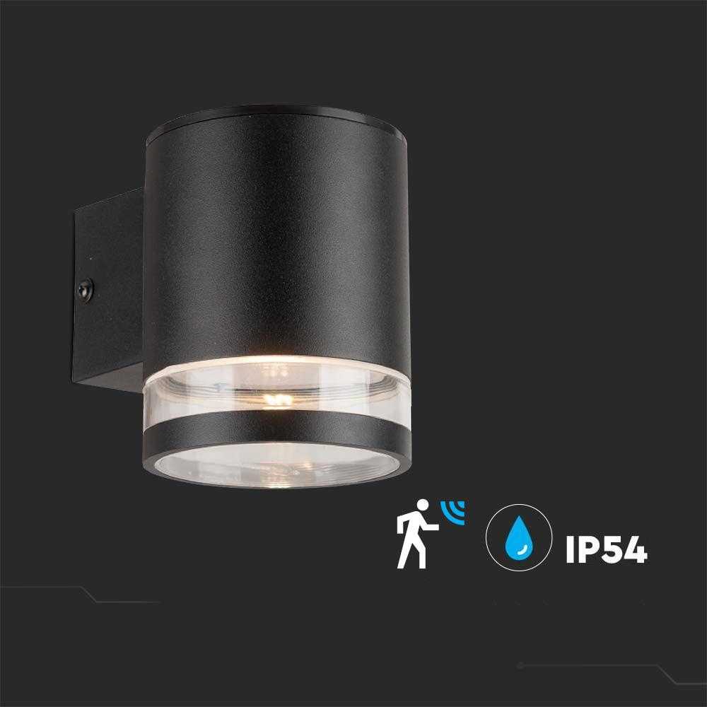 Sieninis šviestuvas V-tac 1W LED sieninis lauko šviestuvas su saulės baterija ir judesio davikliu, juodas, 3000K, IP54