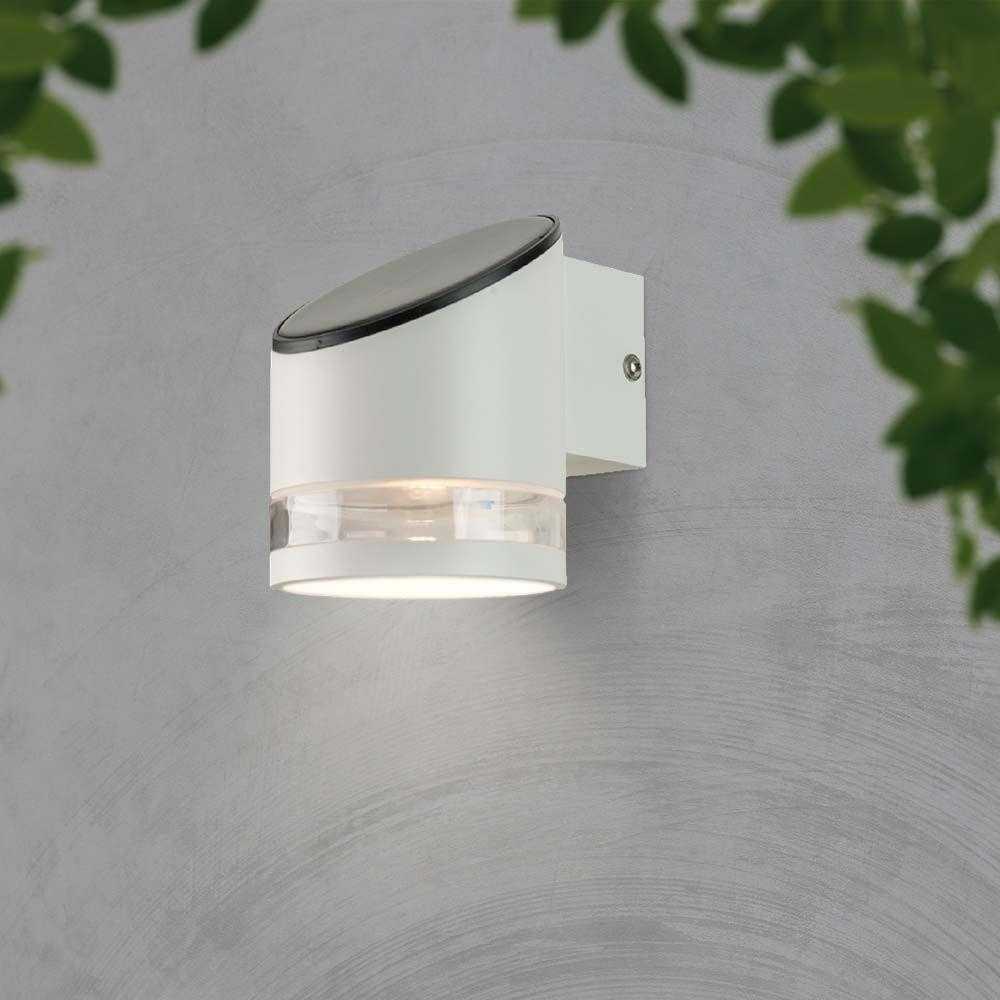 Sieninis šviestuvas V-tac 1W LED sieninis lauko šviestuvas su saulės baterija, baltas, 3000K, IP54