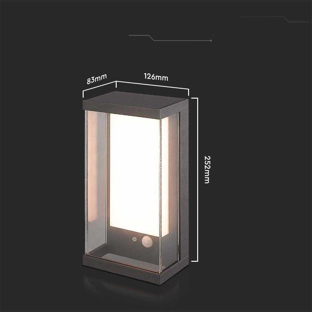 Sieninis šviestuvas V-tac 1W LED sieninis lauko šviestuvas su saulės baterija ir judesio davikliu, tamsiai pilkas, 3000K, IP54