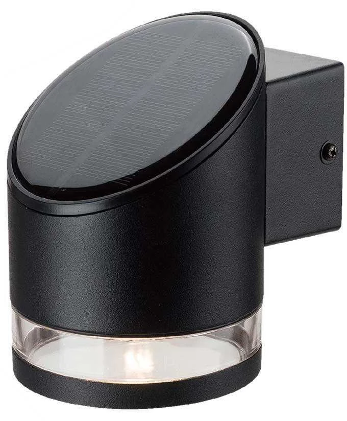 Sieninis šviestuvas V-tac 1W LED sieninis lauko šviestuvas su saulės baterija, juodas, 3000K, IP54