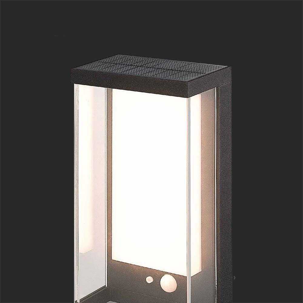 Sieninis šviestuvas V-tac 1W LED sieninis lauko šviestuvas su saulės baterija ir judesio davikliu, juodas, 3000K, IP54