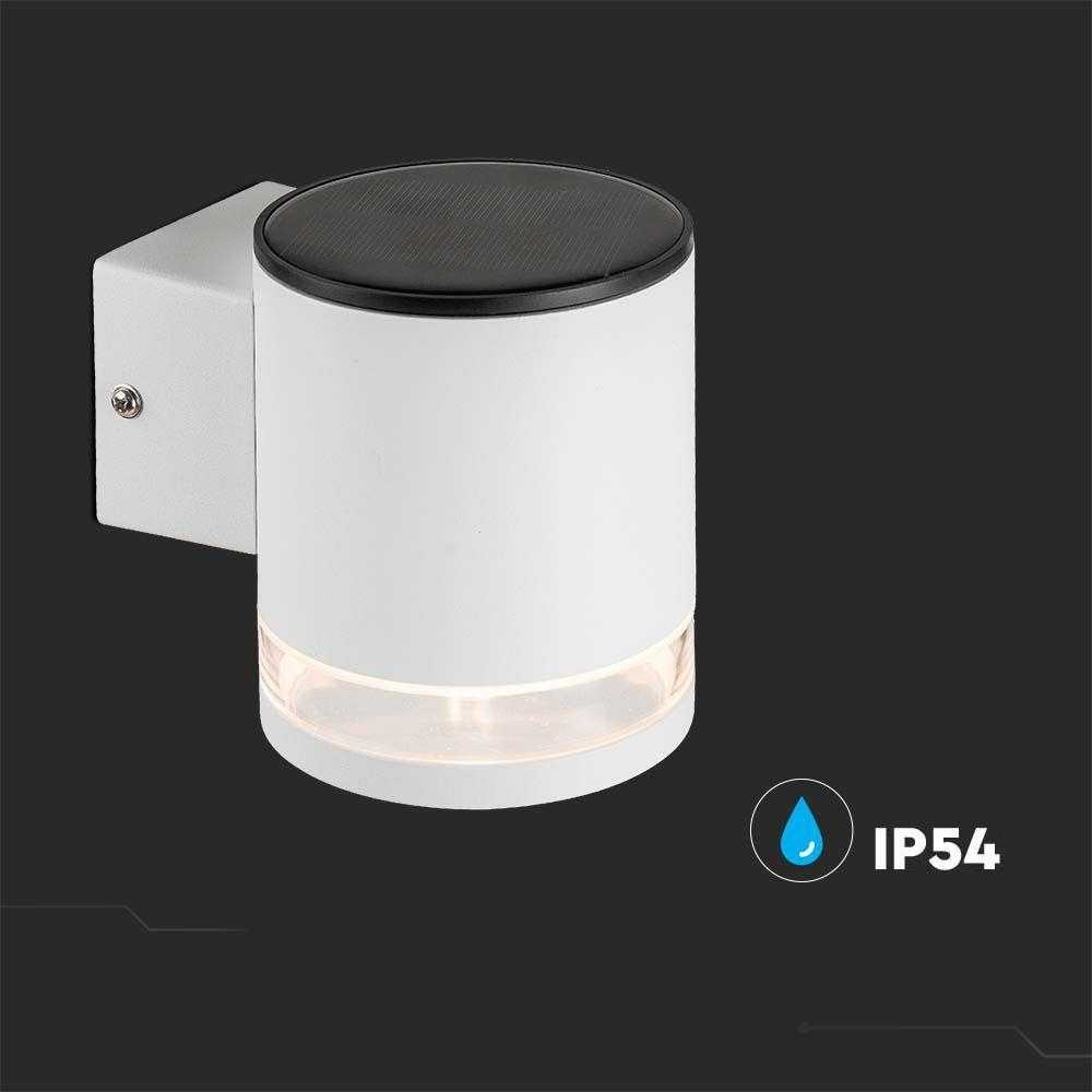 Sieninis šviestuvas V-tac 1W LED sieninis lauko šviestuvas su saulės baterija, baltas, 3000K, IP54