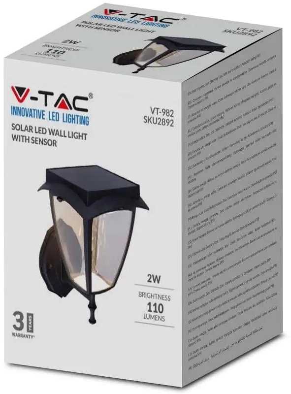 Sieninis šviestuvas V-tac 2W sieninis lauko šviestuvas, juodas, 3000/6000K, su saulės baterija