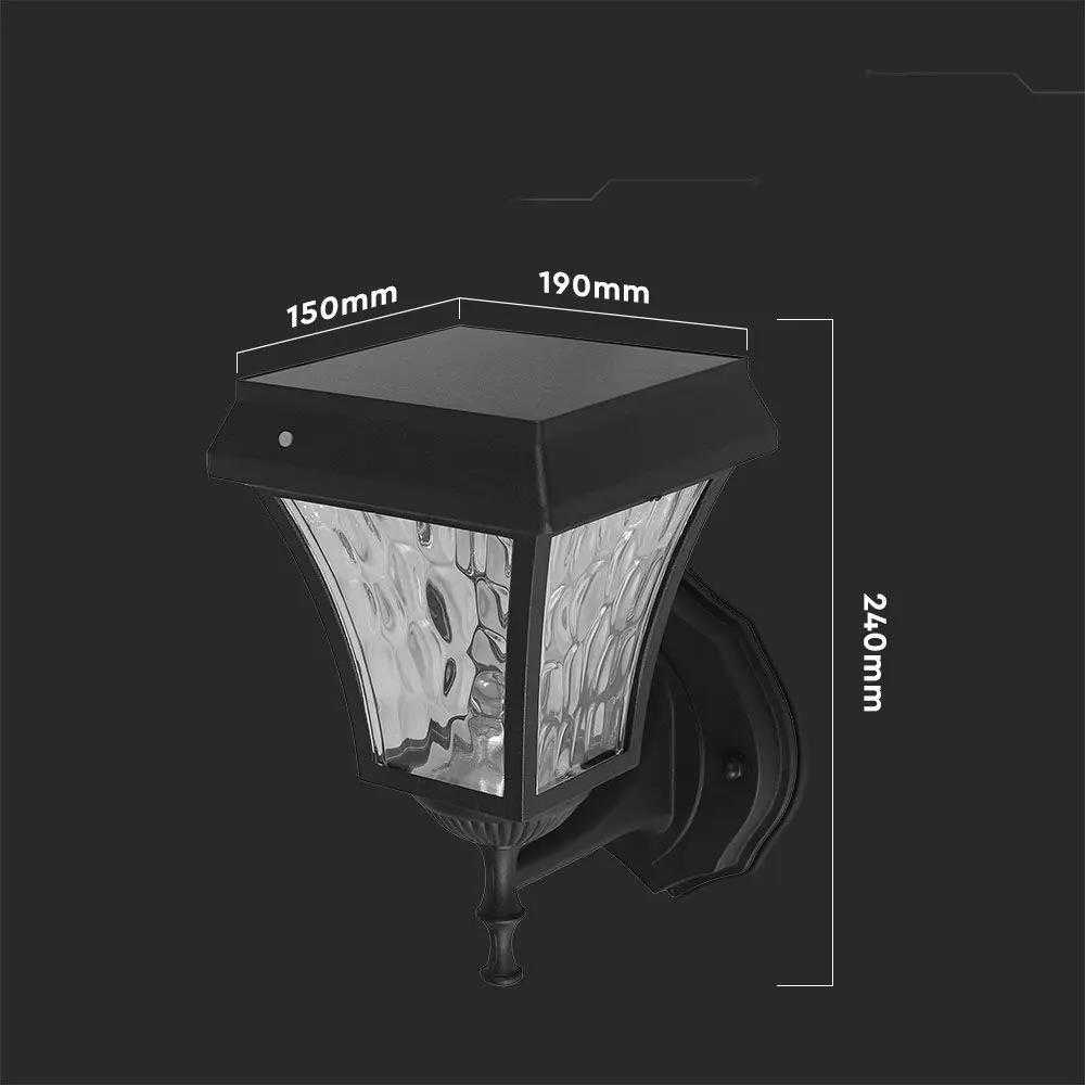 Sieninis šviestuvas V-tac 2W LED pastatomas lauko šviestuvas, juodas, su saulės baterija, IP44