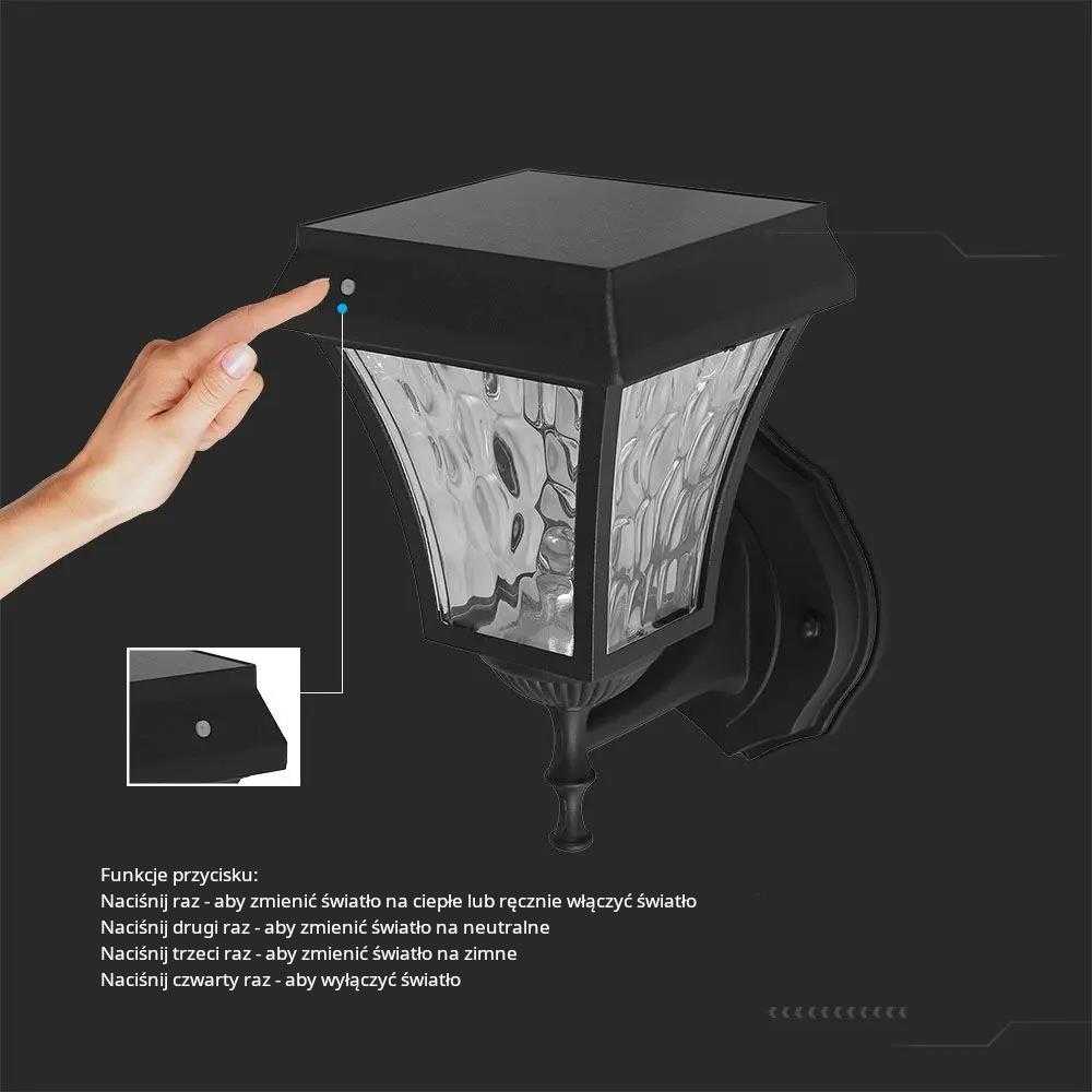 Sieninis šviestuvas V-tac 2W LED pastatomas lauko šviestuvas, juodas, su saulės baterija, IP44