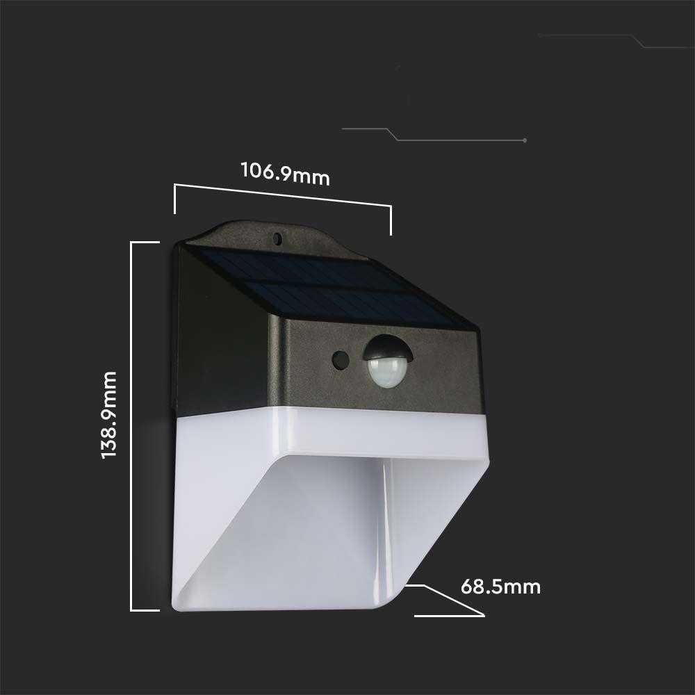 Sieninis šviestuvas V-tac 2W LED sieninis lauko šviestuvas su saulės baterija ir judesio davikliu, baltos/juodos sp., 4000K, IP65