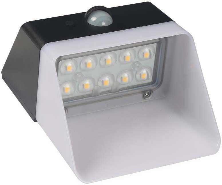 Sieninis šviestuvas V-tac 2W LED sieninis lauko šviestuvas su saulės baterija ir judesio davikliu, baltos/juodos sp., 4000K, IP65