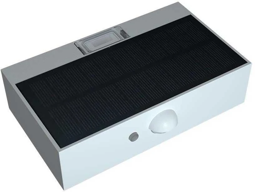 Sieninis šviestuvas V-tac 3W LED paviršinis šviestuvas su saulės baterija ir judesio davikliu, baltas, 3000/4000K