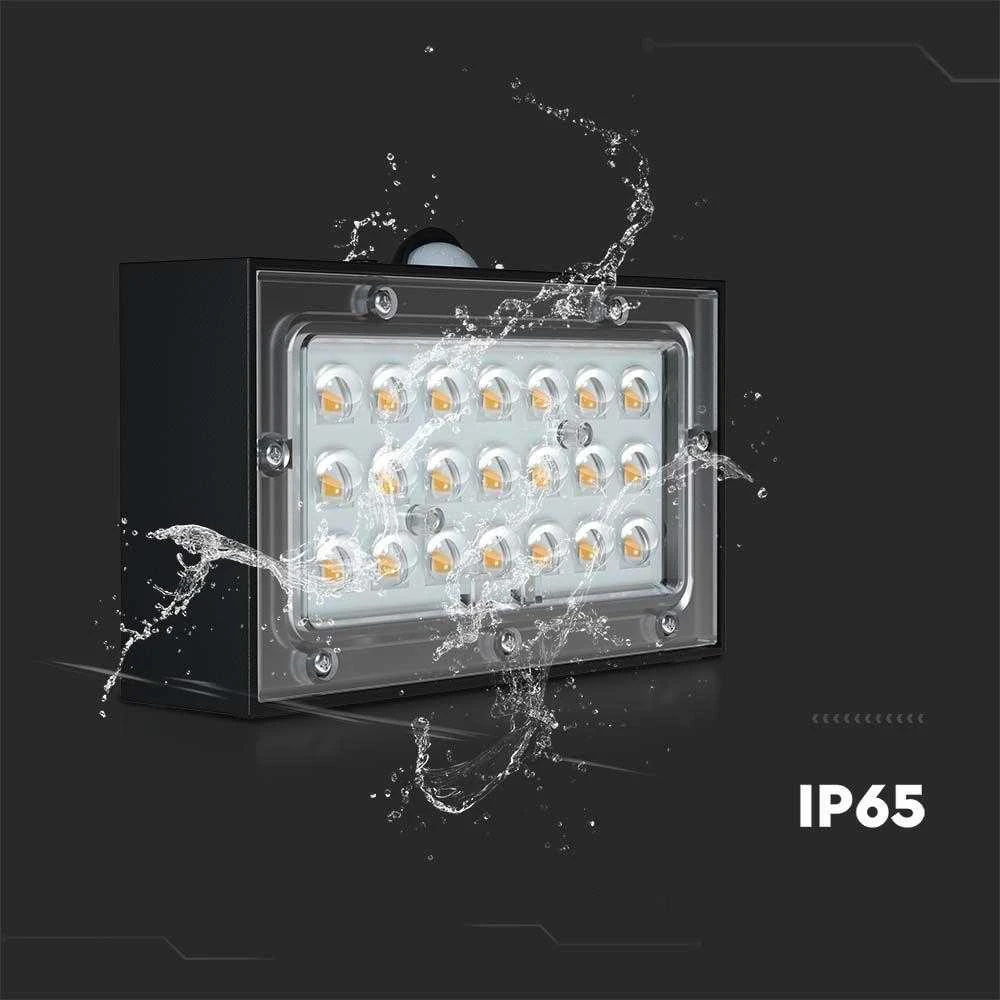 Sieninis šviestuvas V-tac 3W LED paviršinis šviestuvas su saulės baterija ir judesio davikliu, juodas, 3000/4000K
