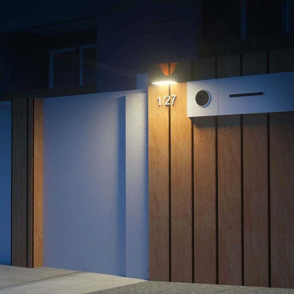 Sieninis šviestuvas V-tac 3W LED paviršinis šviestuvas su saulės baterija ir judesio davikliu, juodas, 3000/4000K