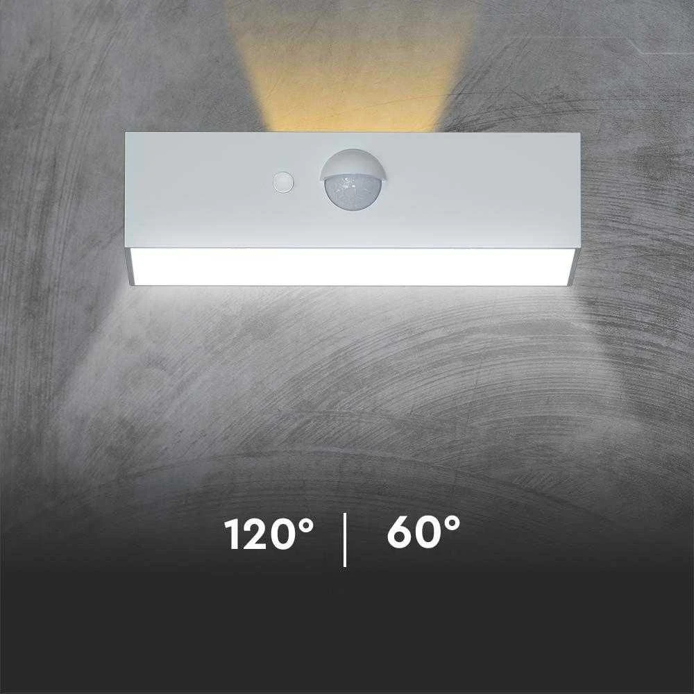 Sieninis šviestuvas V-tac 3W LED paviršinis šviestuvas su saulės baterija ir judesio davikliu, baltas, 3000/4000K
