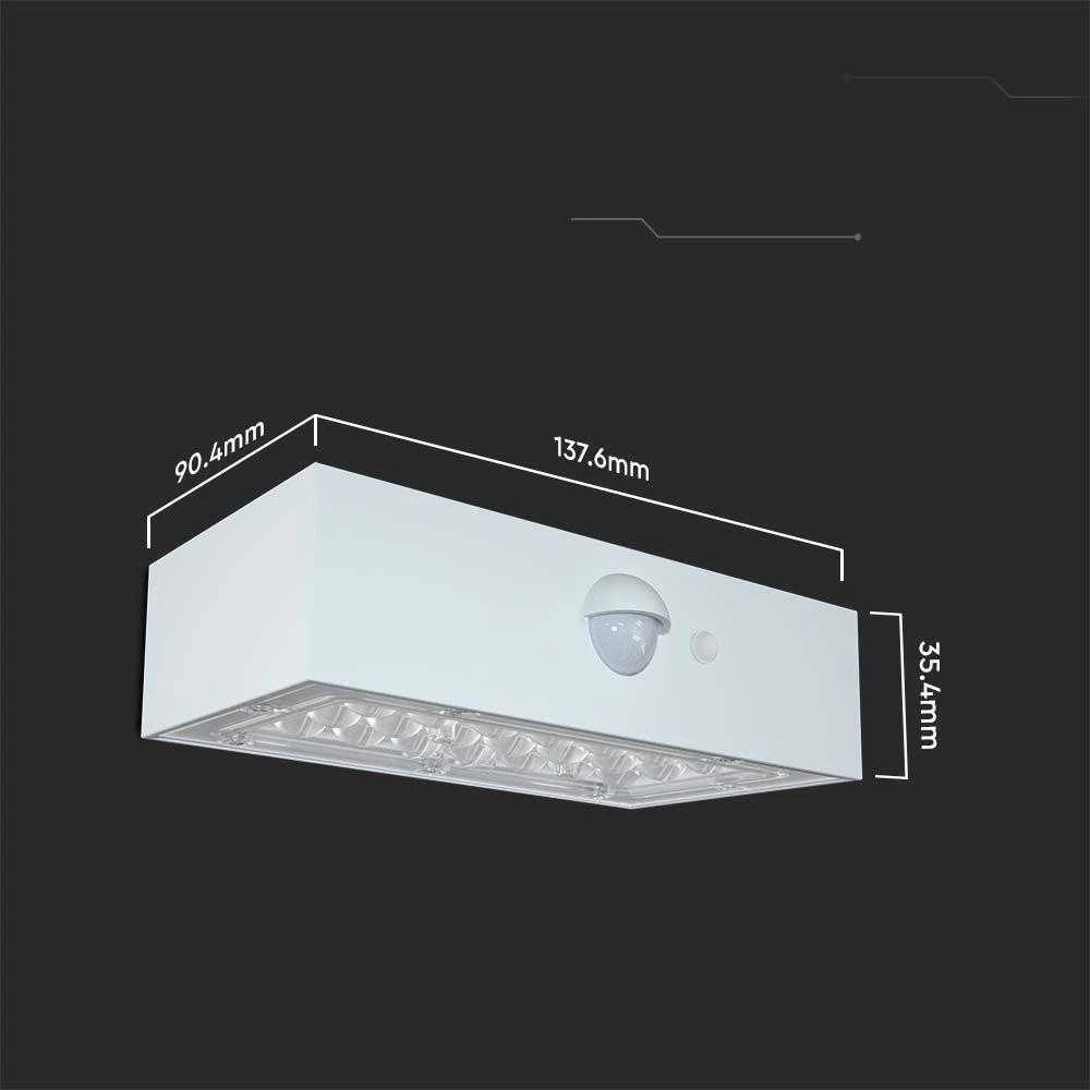 Sieninis šviestuvas V-tac 3W LED paviršinis šviestuvas su saulės baterija ir judesio davikliu, baltas, 3000/4000K