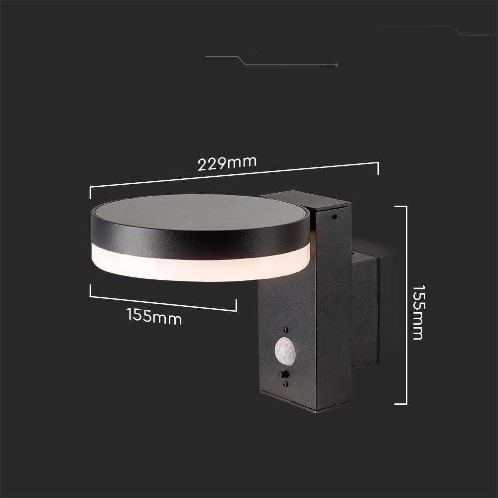 Sieninis šviestuvas V-tac 5,5W LED sieninis lauko šviestuvas su saulės baterija ir judesio davikliu, juodas, 3000K, IP54