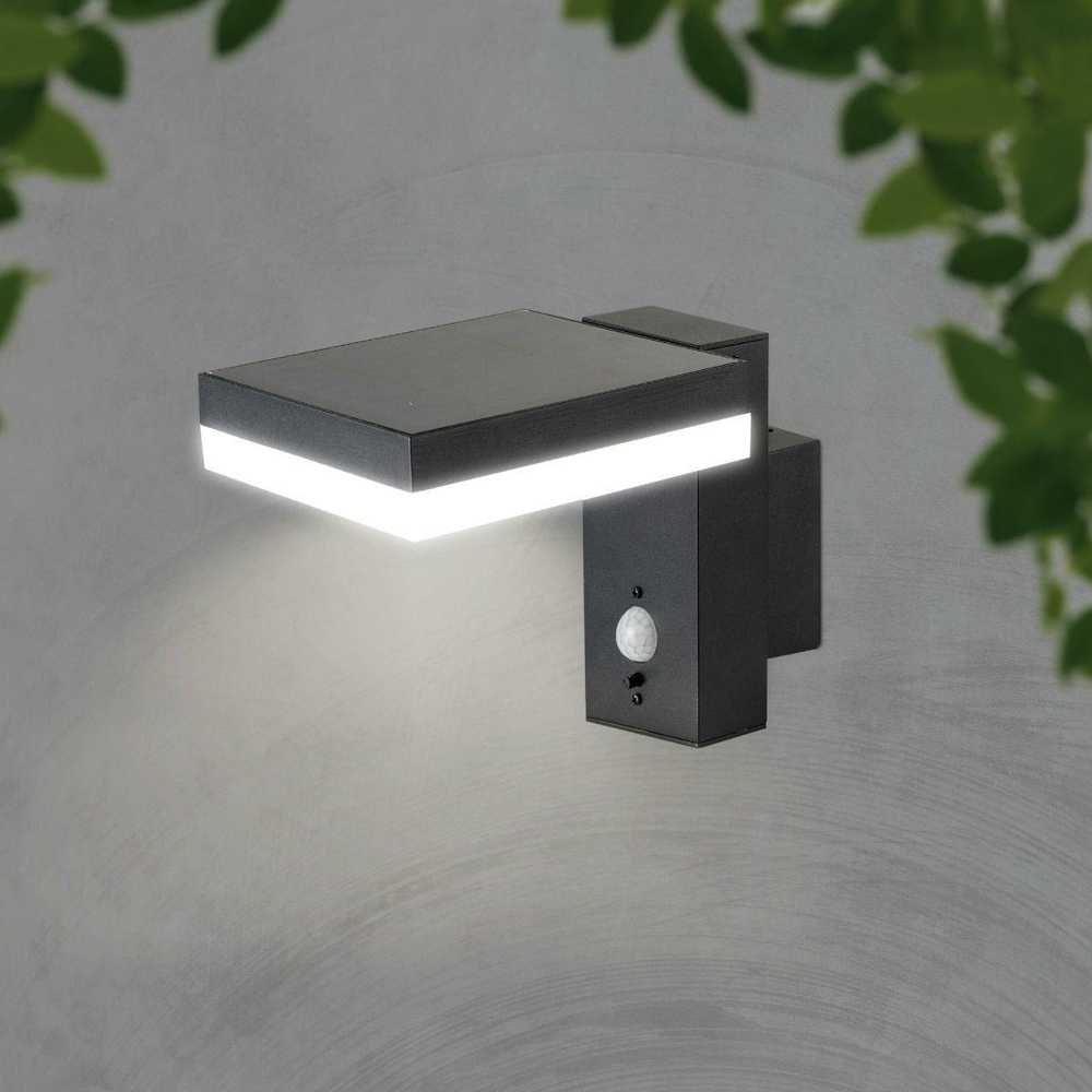 Sieninis šviestuvas V-tac 5,5W LED sieninis lauko šviestuvas su saulės baterija ir judesio davikliu, juodas, 3000K, IP54