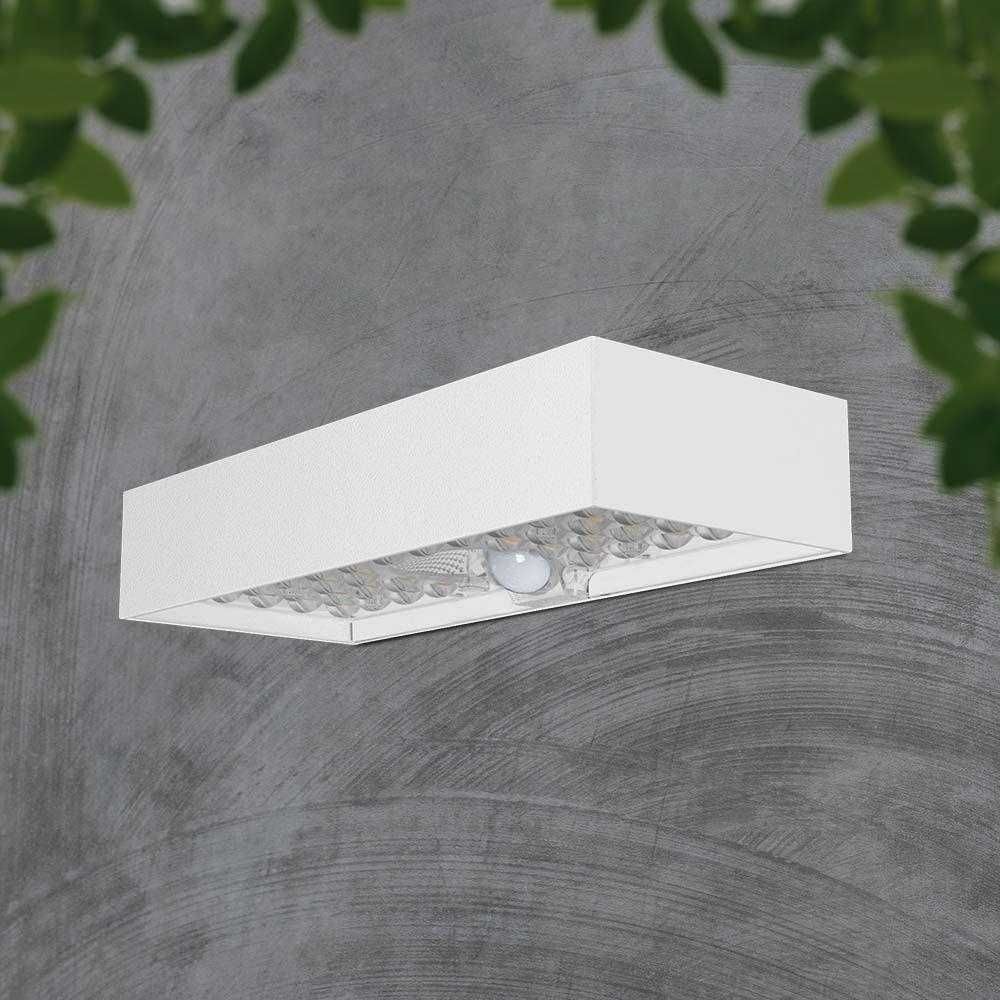 Sieninis šviestuvas V-tac 6W LED sieninis lauko šviestuvas su saulės baterija ir judesio davikliu, baltas, 4000K, IP65