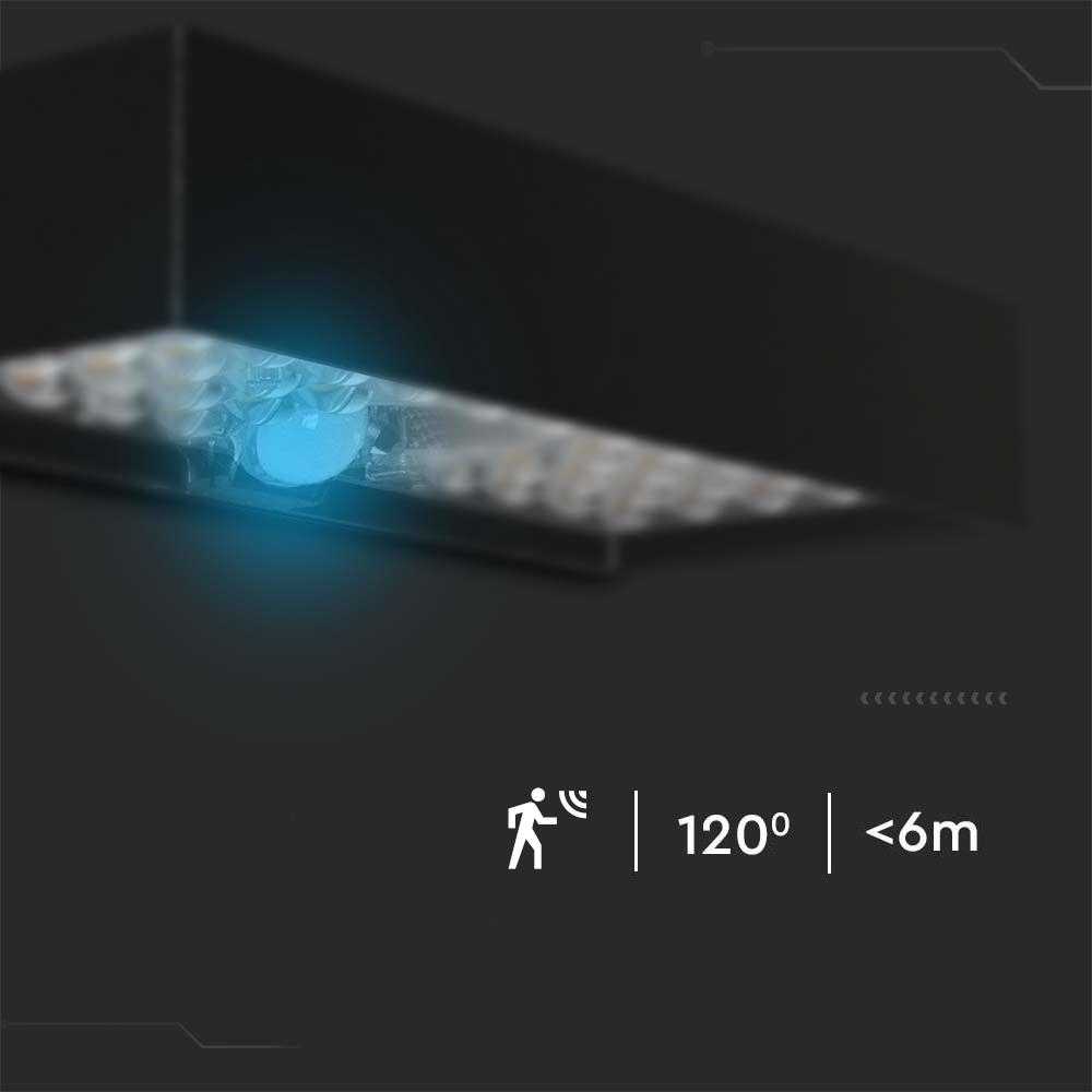 Sieninis šviestuvas V-tac 6W LED sieninis lauko šviestuvas su saulės baterija ir judesio davikliu, baltas, 4000K, IP65
