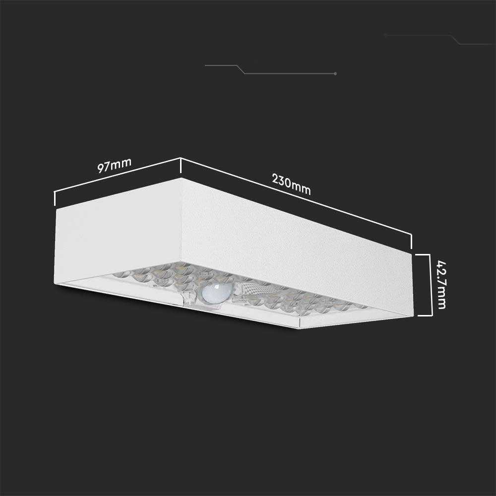Sieninis šviestuvas V-tac 6W LED sieninis lauko šviestuvas su saulės baterija ir judesio davikliu, baltas, 4000K, IP65