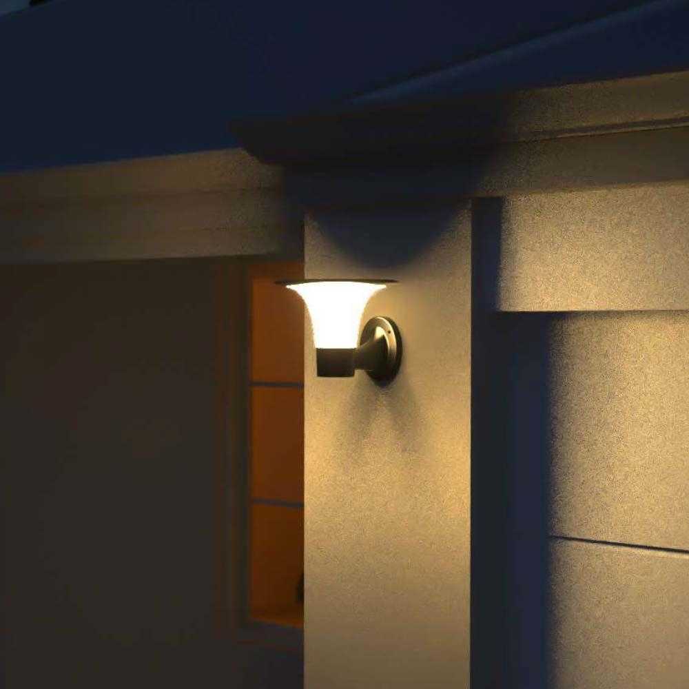 Sieninis šviestuvas V-tac 15W LED sieninis lauko šviestuvas su saulės baterija ir judesio davikliu, juodas, 4000/6000K