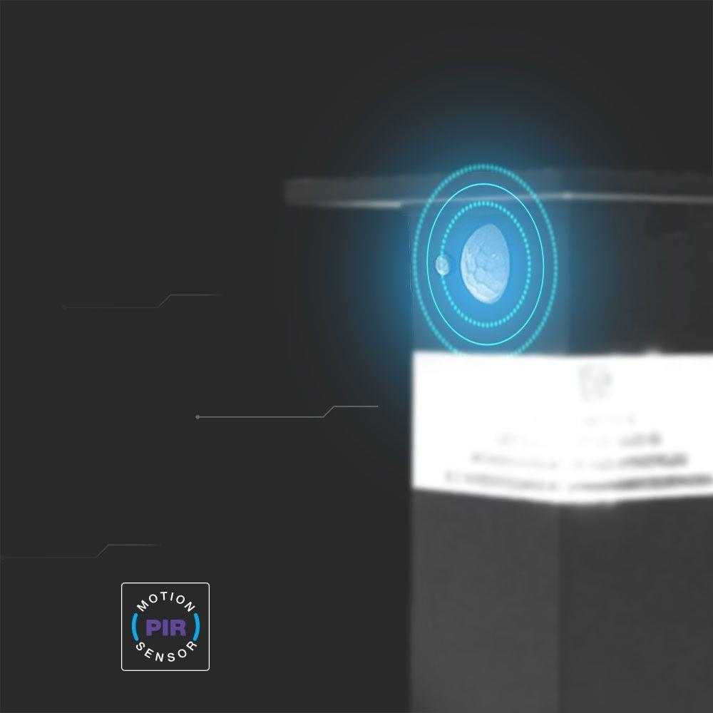 Sieninis šviestuvas V-tac 3W LED įkraunamas sieninis lauko šviestuvas su saulės baterija ir judesio davikliu, juodas, 3000K, IP54