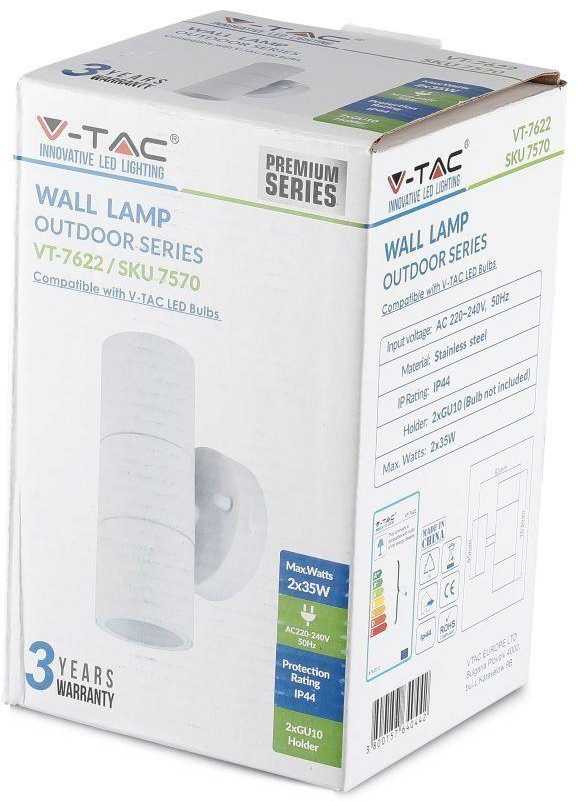V-tac GU10 sieninis šviestuvas, IP44, baltos matinės sp.
