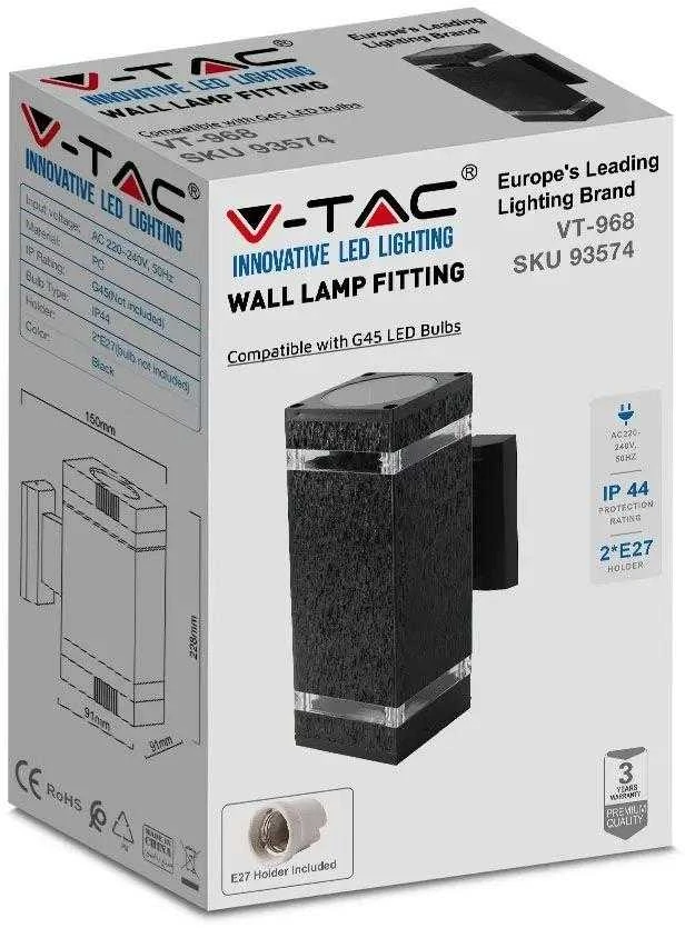 V-tac Sieninis lauko šviestuvas, E27, juodas, IP44