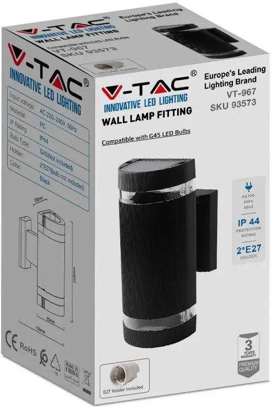V-tac Sieninis lauko šviestuvas, E27, juodas, IP44