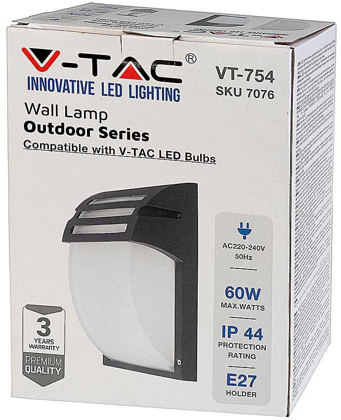 V-tac Sieninis lauko šviestuvas, E27, IP44, juodu korpusu