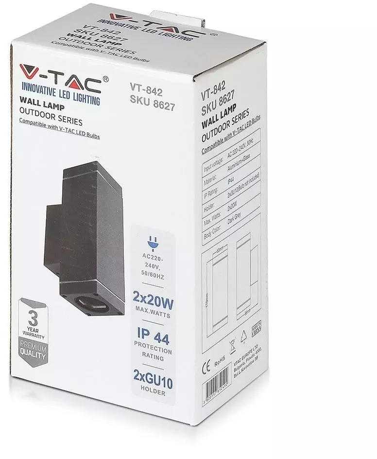 Lauko sieninis šviestuvas V-TAC, GU10, pilkos spalvos, šviečia į viršų ir į apačią
