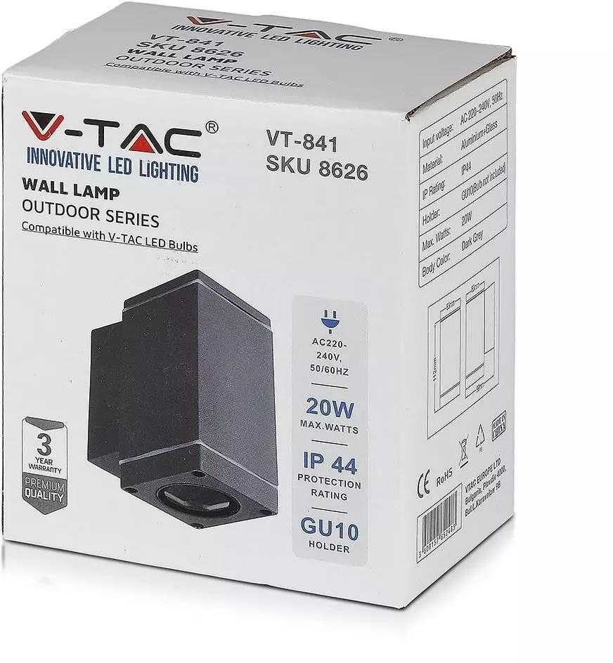 Lauko sieninis šviestuvas V-TAC, GU10, pilkas