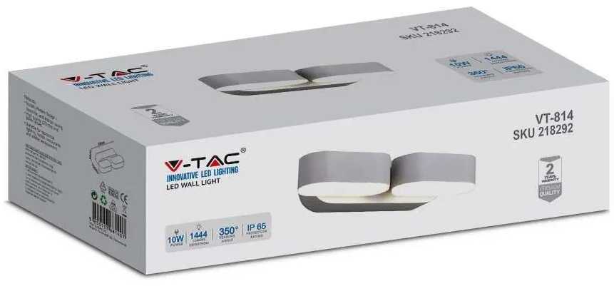 Sieninis šviestuvas V-tac 10W LED sieninis pakreipiamas šviestuvas, baltu korpusu, 3000K, IP65