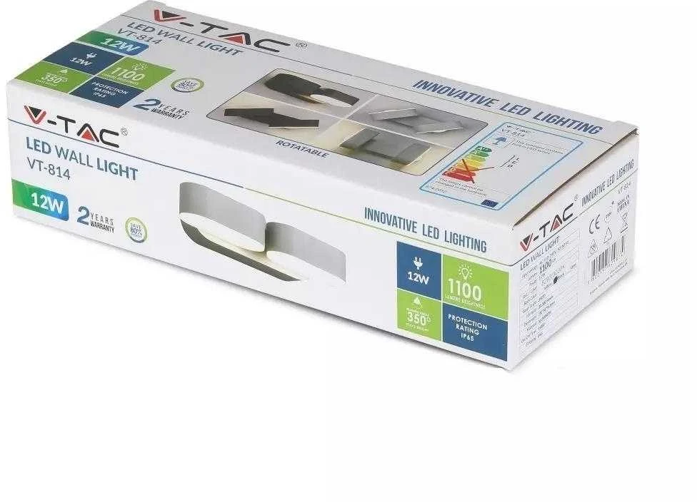 Sieninis šviestuvas V-tac 12W sieninis lauko šviestuvas, IP65, juodu korpusu, 3000K