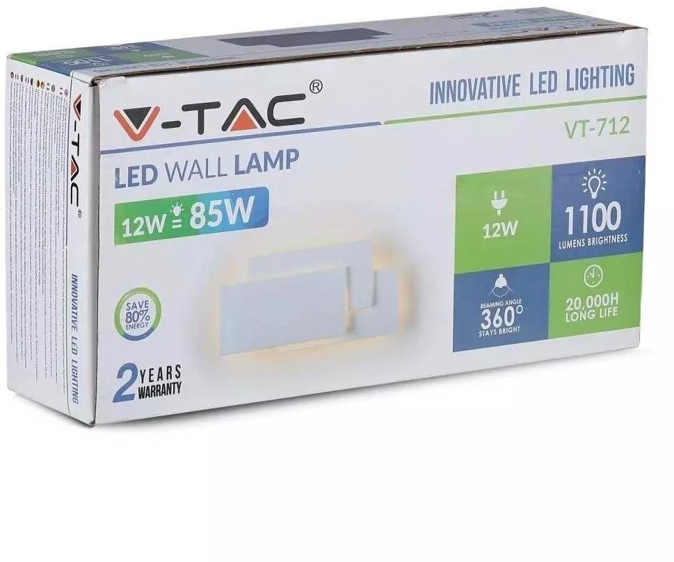 12W LED sieninis šviestuvas V-TAC, pilkas, 3000K (šiltai balta)