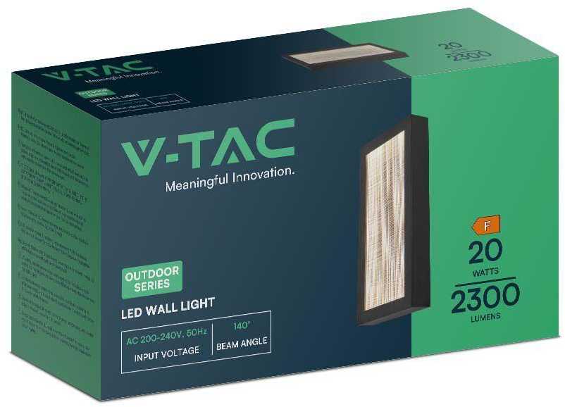 V-tac 20W LED sieninis šviestuvas, juodas, 3000K, IP65