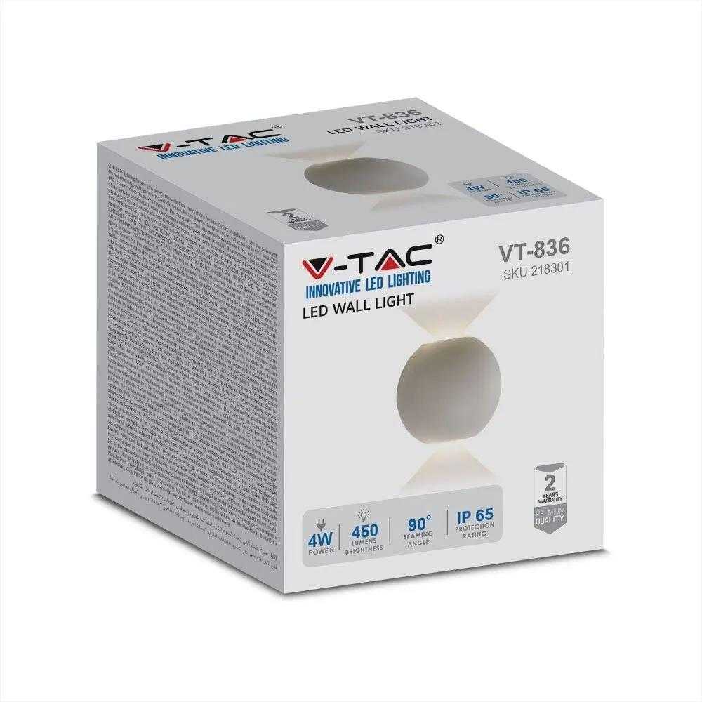 V-tac 6W sieninis šviestuvas, apvalus, baltas, 4000K, IP65