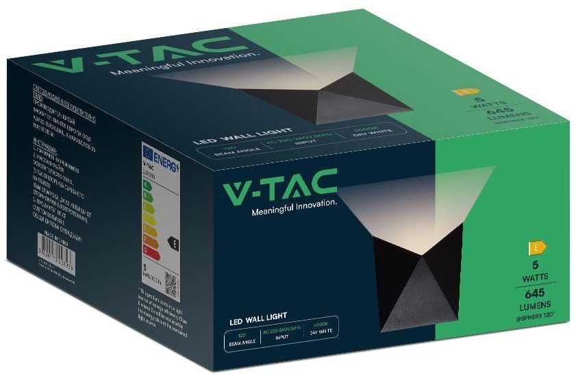 Sieninis šviestuvas V-tac 5W sieninis lauko šviestuvas, juodas, 3000K, IP65
