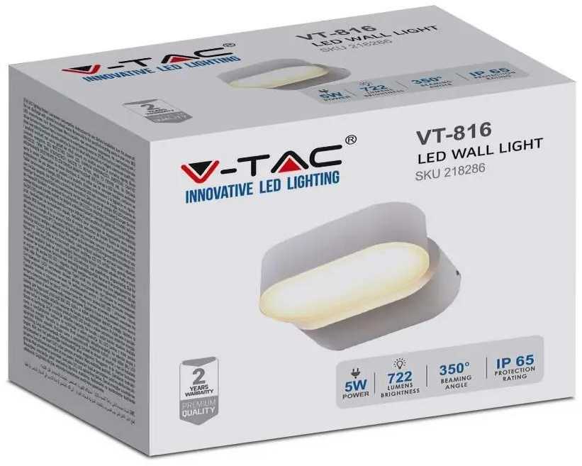 Sieninis šviestuvas V-tac 5W LED sieninis pakreipiamas šviestuvas, baltu korpusu, 3000K, IP65