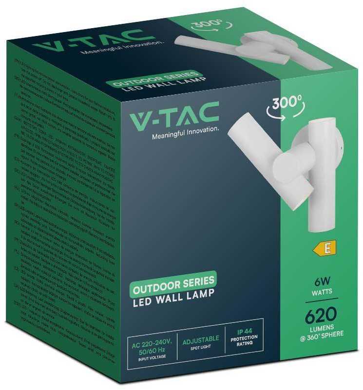 V-tac 6W LED sieninis šviestuvas, baltas, 3000K