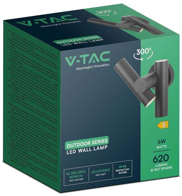 V-tac 6W LED sieninis šviestuvas, juodas, 3000K